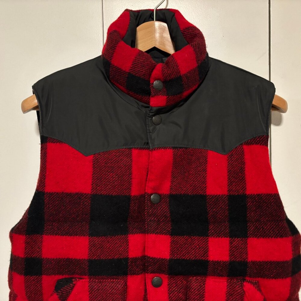 $800 RARE Polo Ralph Lauren Plaid Reversible Down Vest Leather Yoke- Small